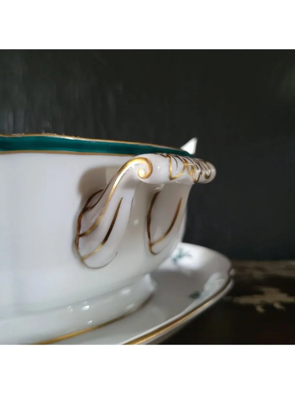 Vintage Royal Bayreuth Teal Tulip Gravy Boat With Attached Underplate